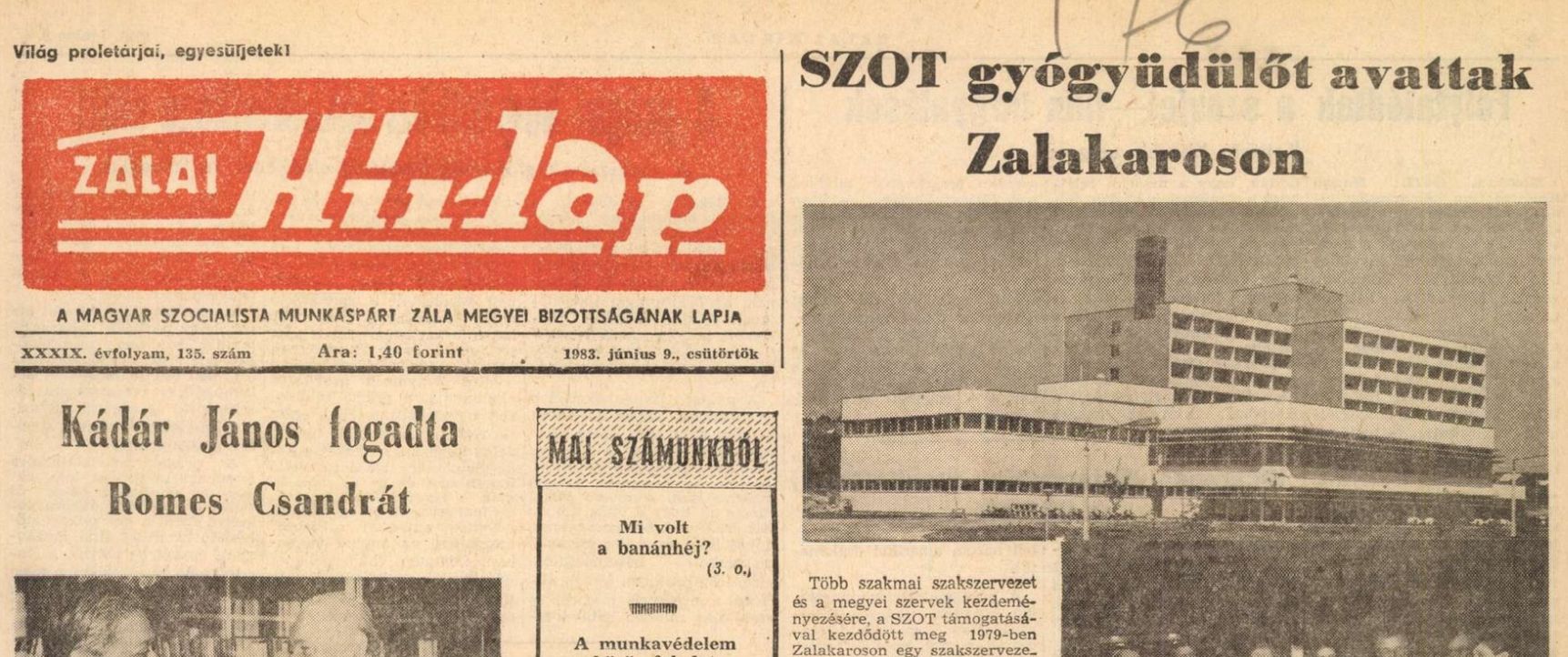 Zalakaros 1983 SZOT-üdülő nyitás